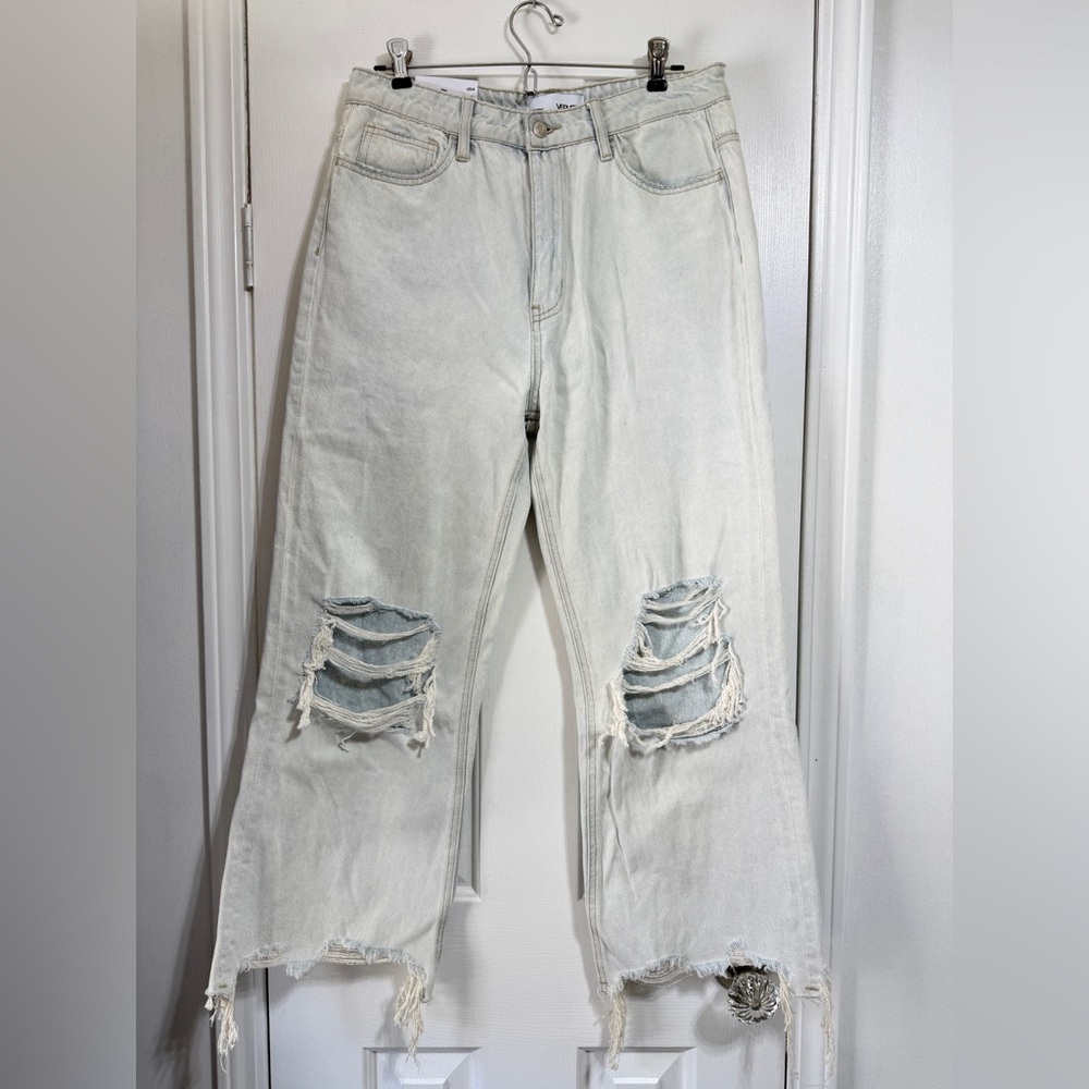 NWT Vervet 90s vintage flare light wash crop distressed raw hem jeans 29 - Picture 4 of 13